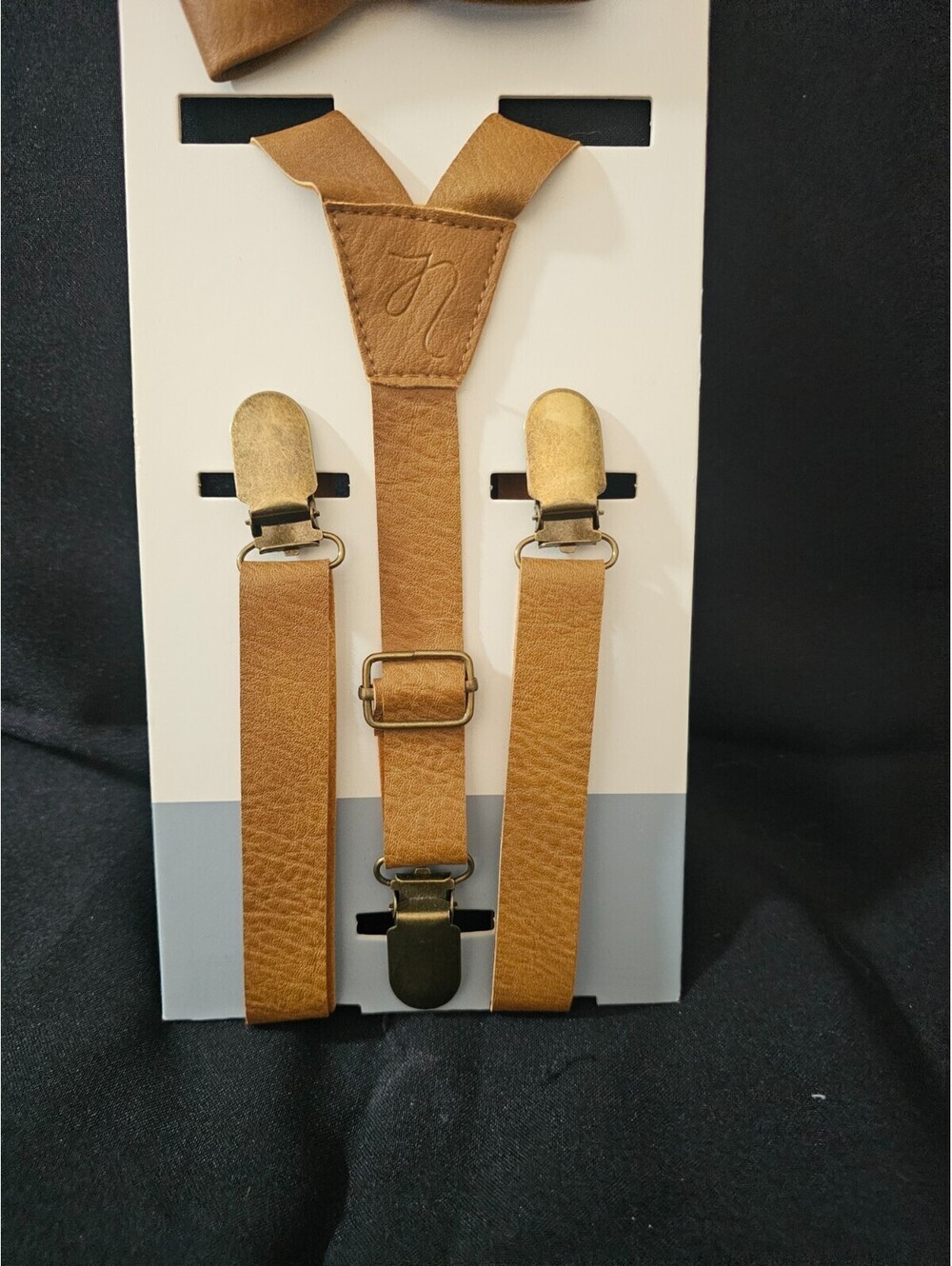 New Baby Boys Sweet N Swag Fur Leather Bow Tie Set Suspenders Brown Adjustable